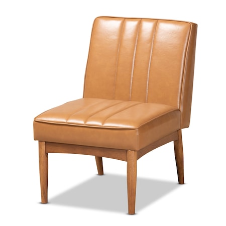 Baxton Studio Daymond Mid-Century Modern Tan Faux Leather and Walnut Brown Finished Wood Dining Chair 186-11353-Zoro